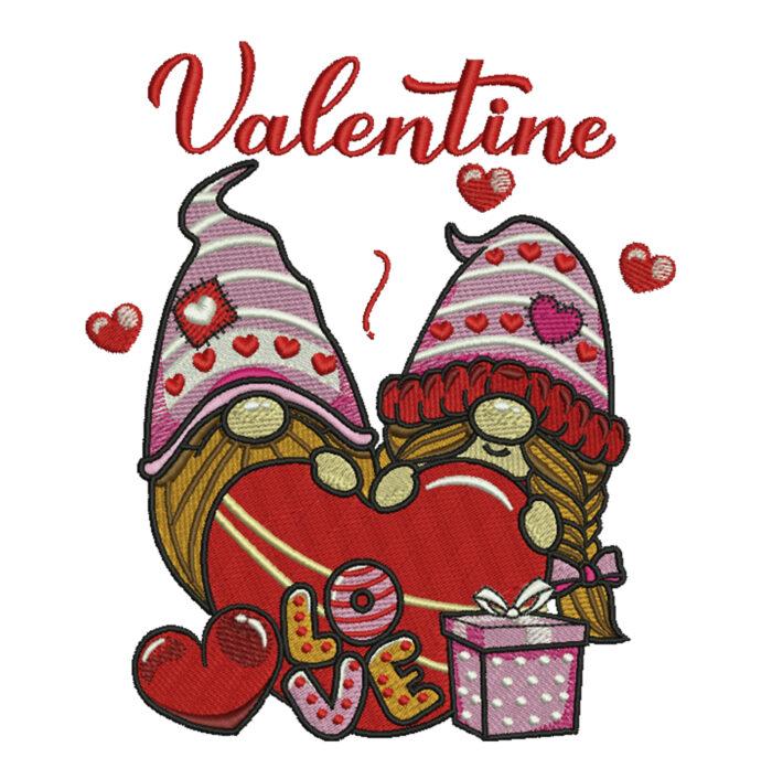 Cute Valentine Gnome Embroidery Pattern Design.