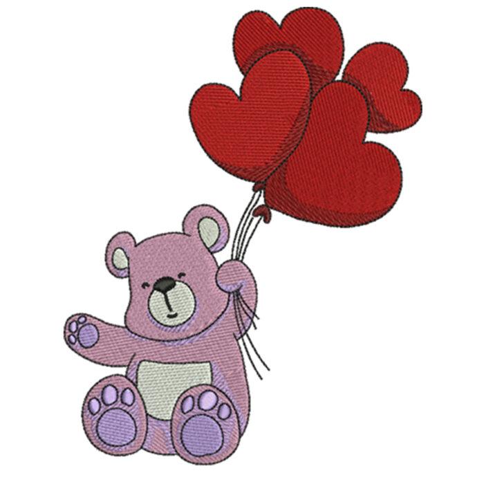 Cute Teddy Bear with Heart Embroidery Design.