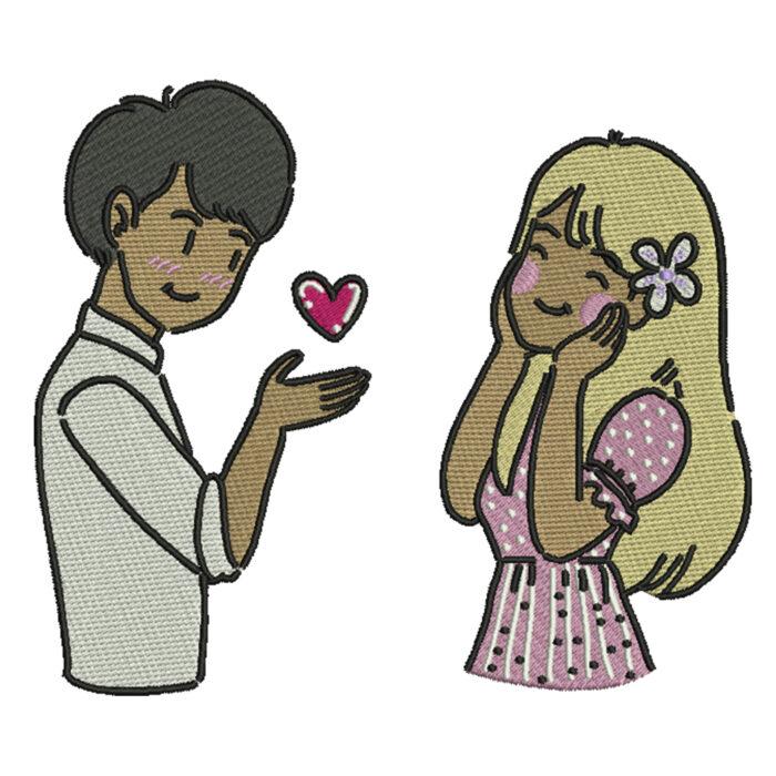 Cute Couple Embroidery Design.