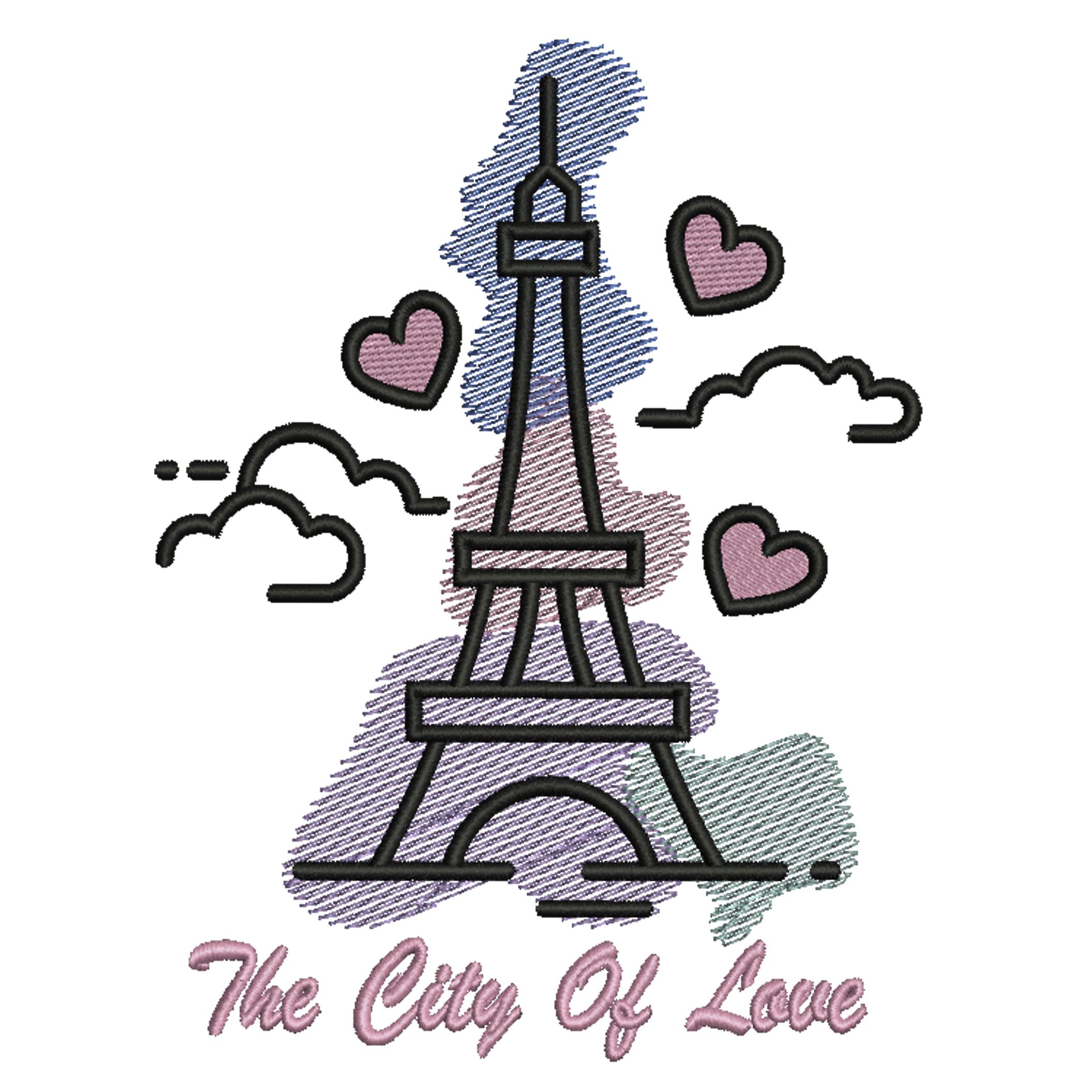 Eiffel Tower with “City of Love” Embroidery Design | Digital File